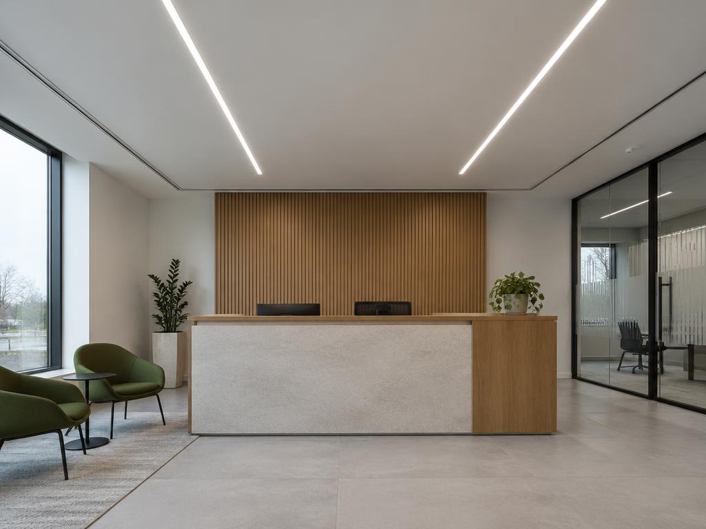 Office reception desk with integrated LED lines
